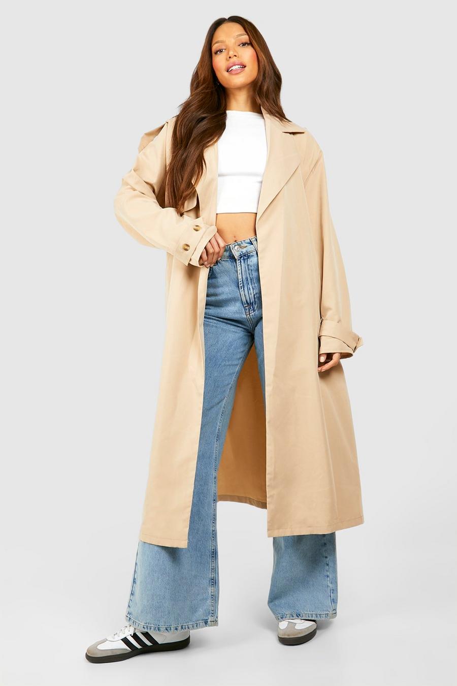 Stone Tall Woven Oversized Trench Coat