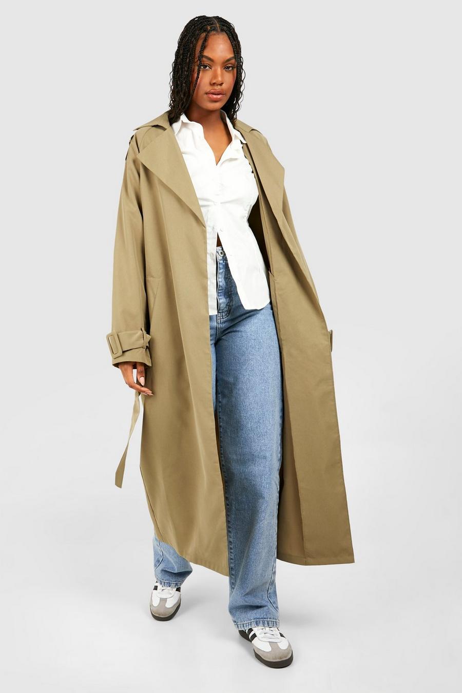 Khaki Tall Woven Oversized Belted Trench Coat