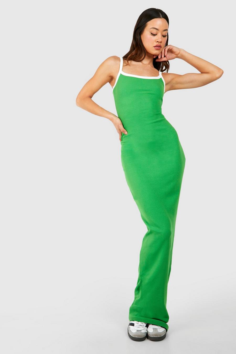 Green Tall Contrast Binding Strappy Maxi Dress 