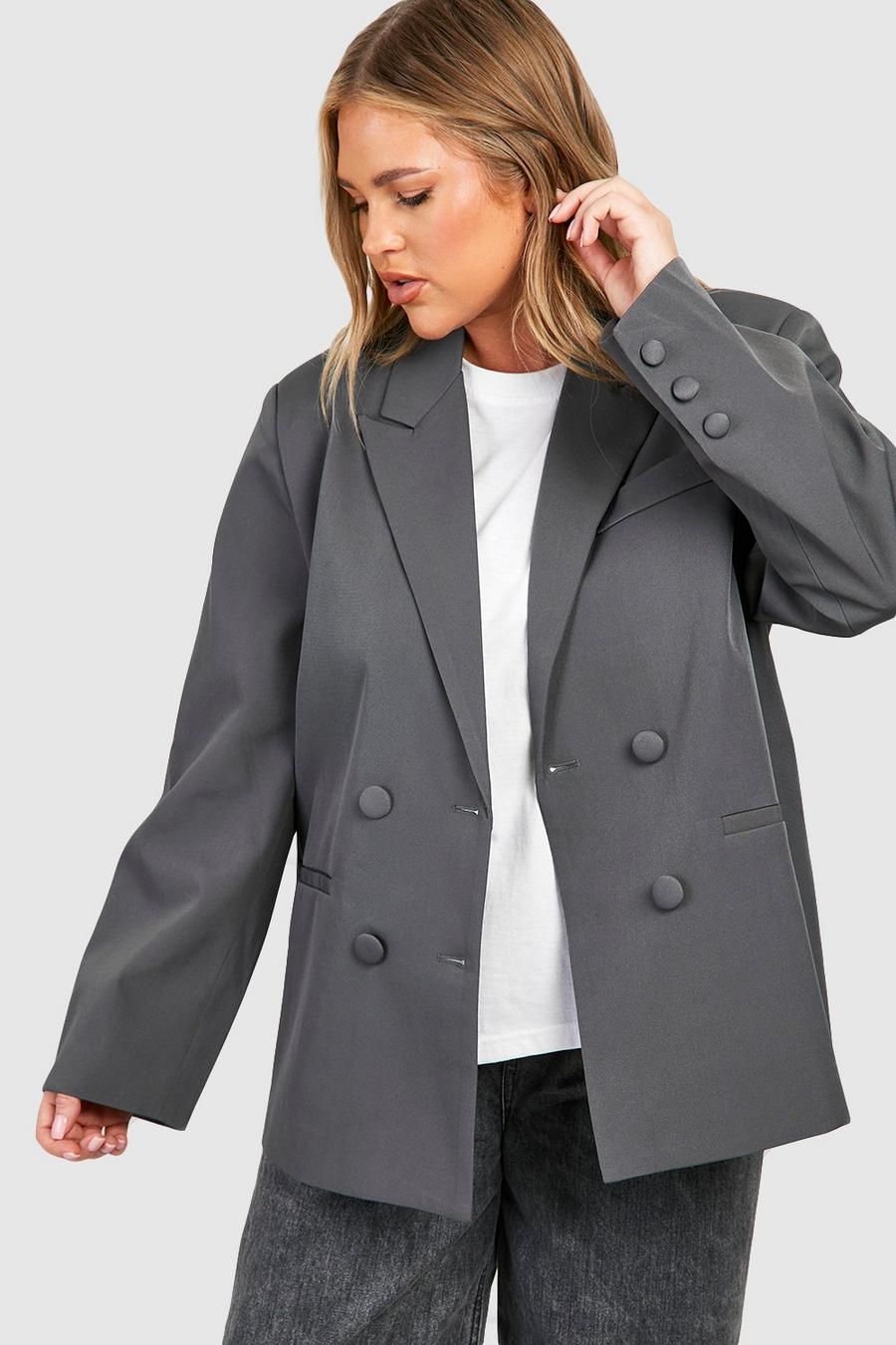 Charcoal Plus Double Breasted Relaxed Fit Tailored Blazer