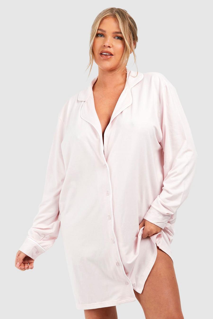 Grande taille - Robe chemise de nuit boutonnée, Baby pink