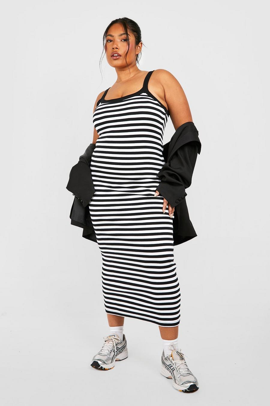 Black Plus Striped Strappy Midaxi Dress image number 1