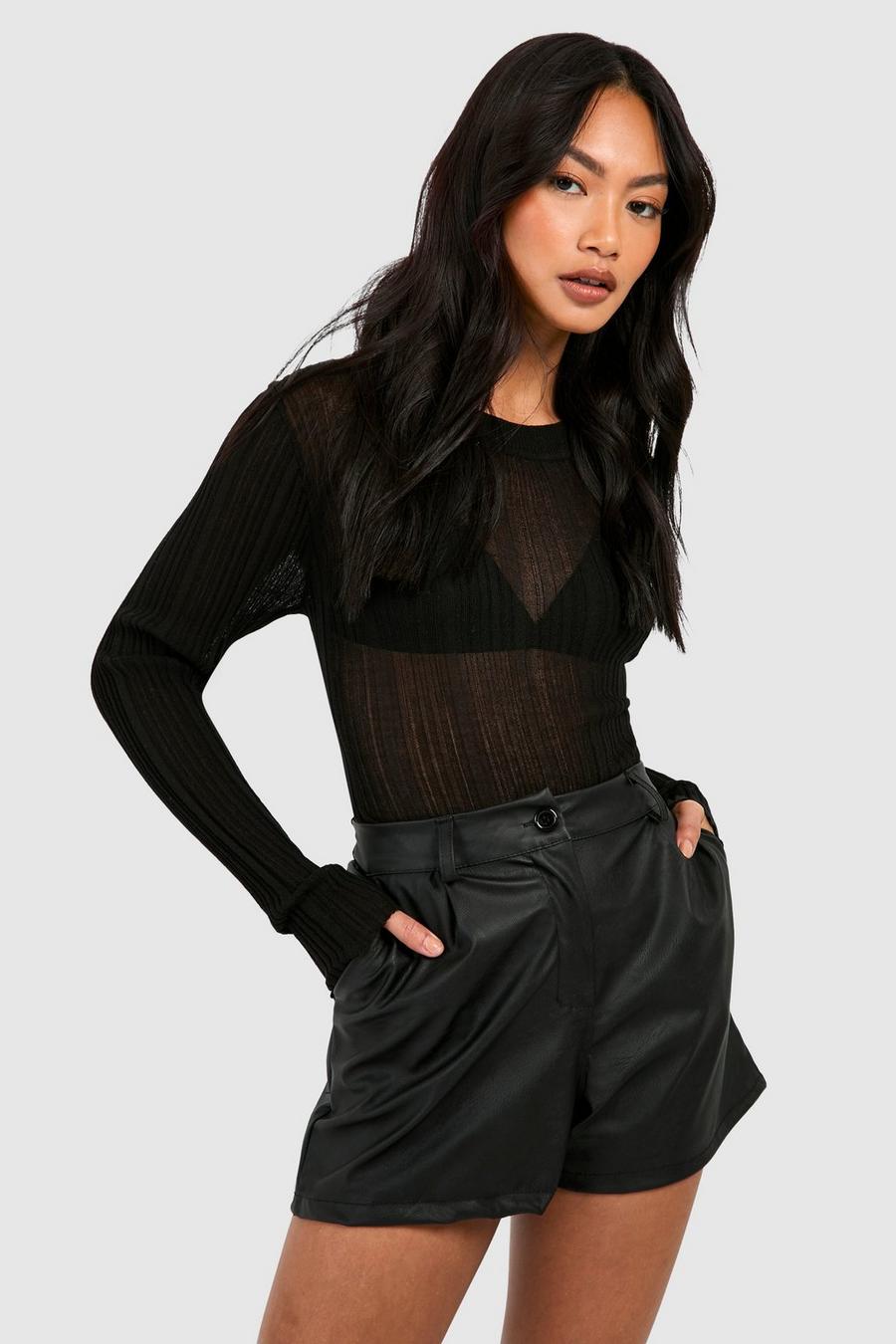 Black Faux Leather Look High Waisted Short image number 1