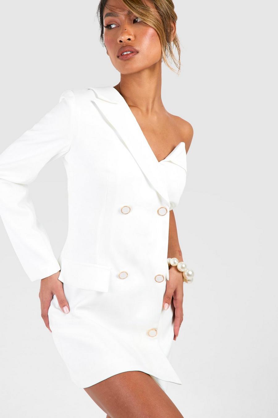 White One Shoulder Blazer Dress image number 1