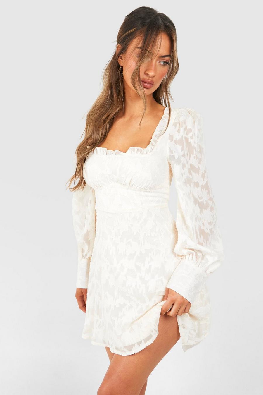 Robe corset courte en maille texturée, Cream