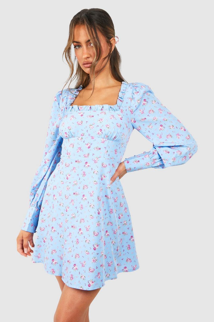 Blue Ditsy Corset Milkmaid Mini Dress image number 1