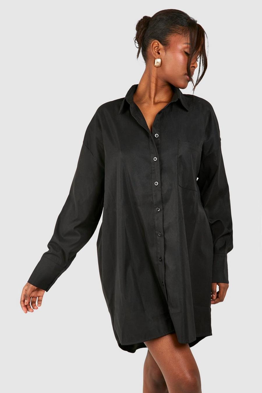 Robe chemise oversize en popeline, Black