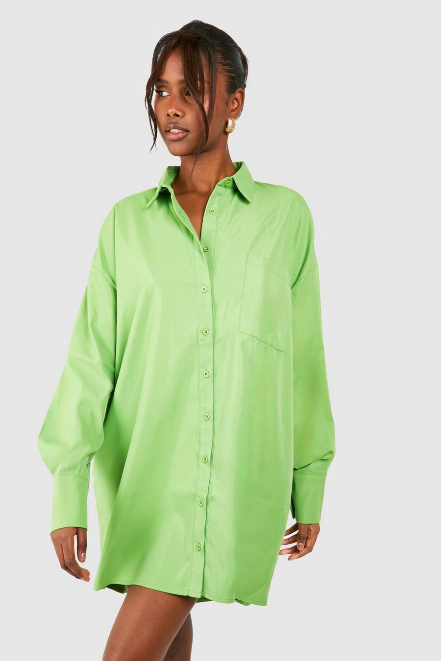 Bright green Oversize skjortklänning i poplin image number 1