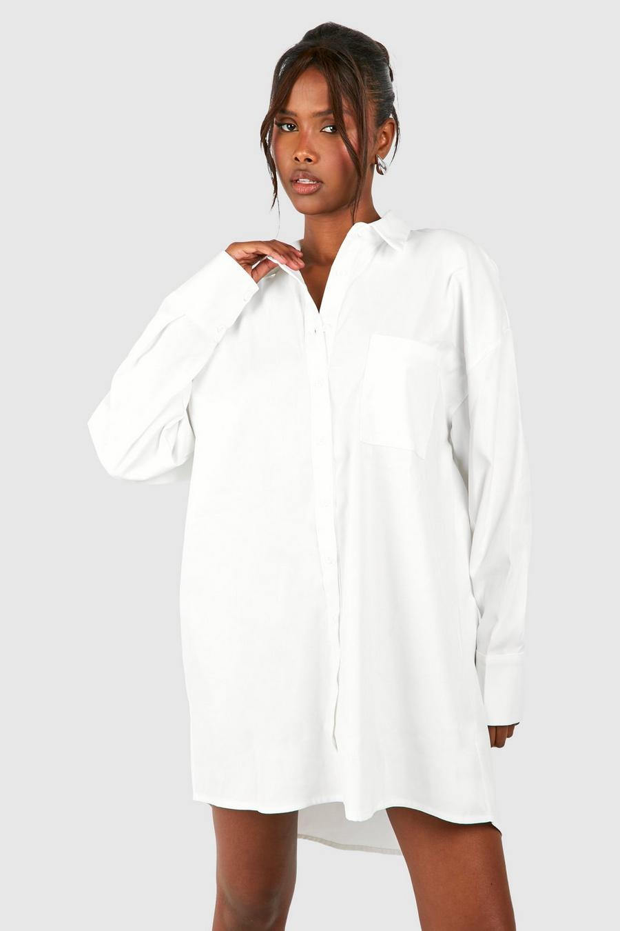 White Oversize skjortklänning i poplin image number 1