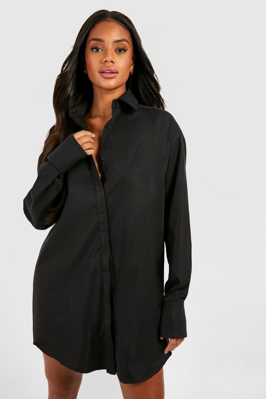 Black Wide Sleeve Boxy Oversized Shirt Dress