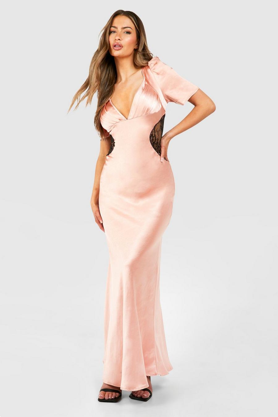 Blush Satin Lace Detail Maxi Dress