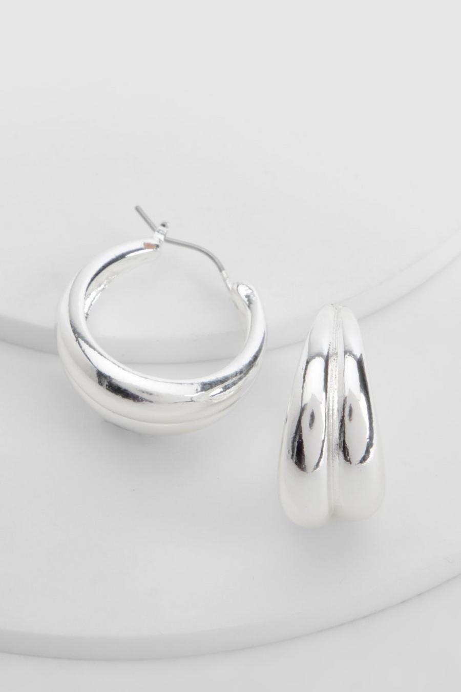 Silver Double Chunky Hoop Earrings image number 1