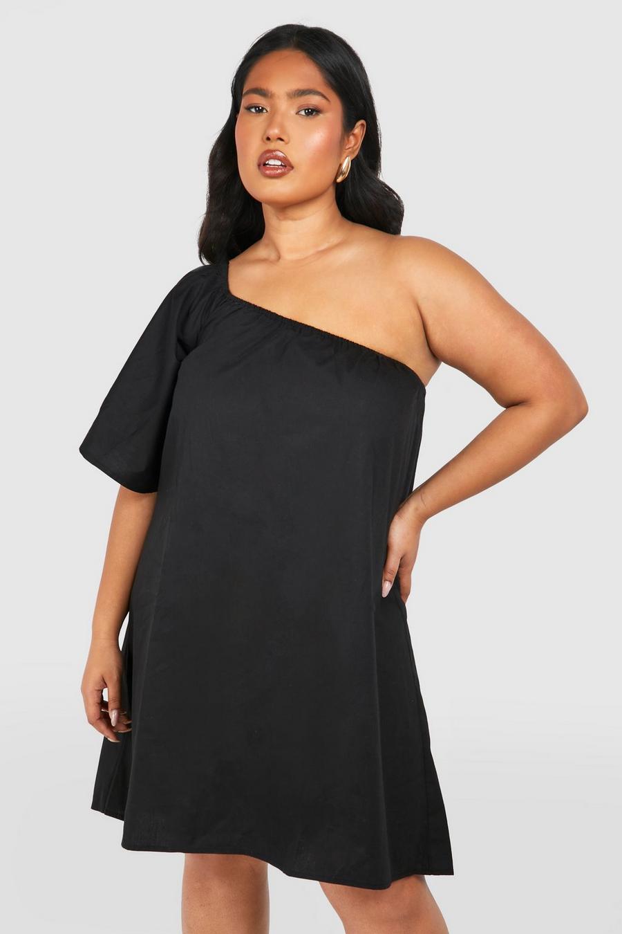 Black Plus Woven One Shoulder Mini Dress 