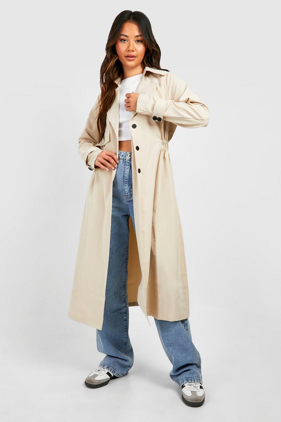 Trenchcoat mit geraffter Taille, Stone