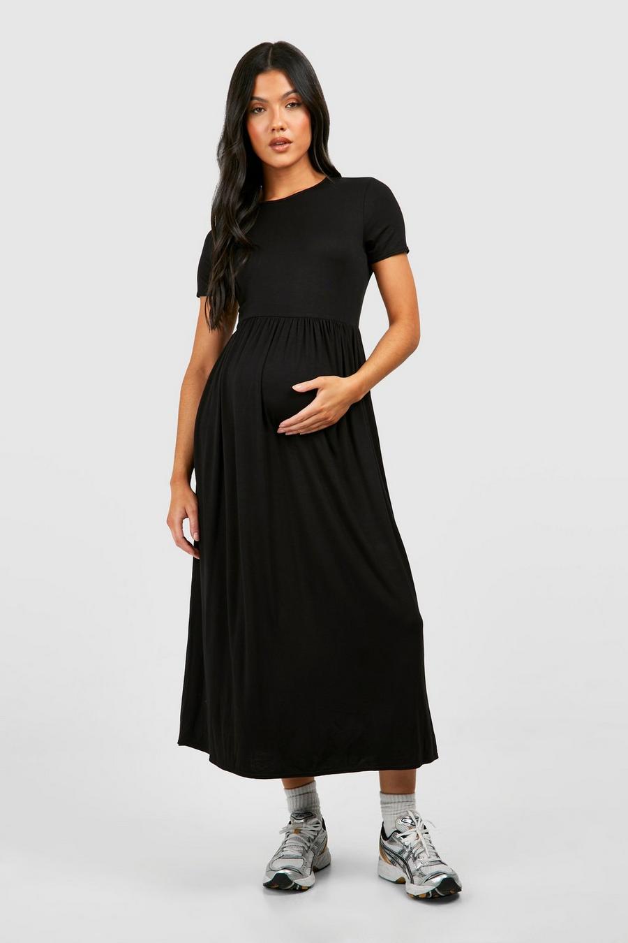 Maternité - Robe de grossesse longue volantée en jersey, Black