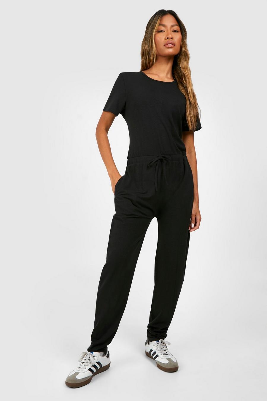Black Super Soft Drawstring Slouchy Jumpsuit