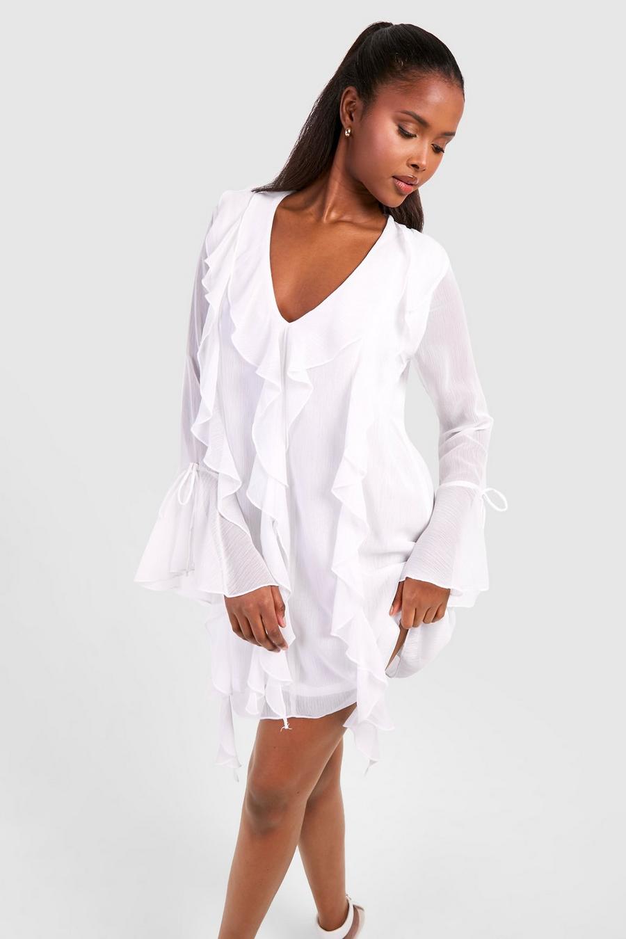 Chiffon-Kleid mit Rüschen, White image number 1