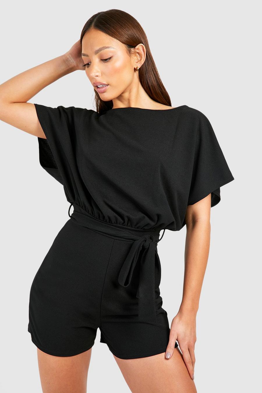 Black Tall Short Sleeve Batwing Playsuit image number 1