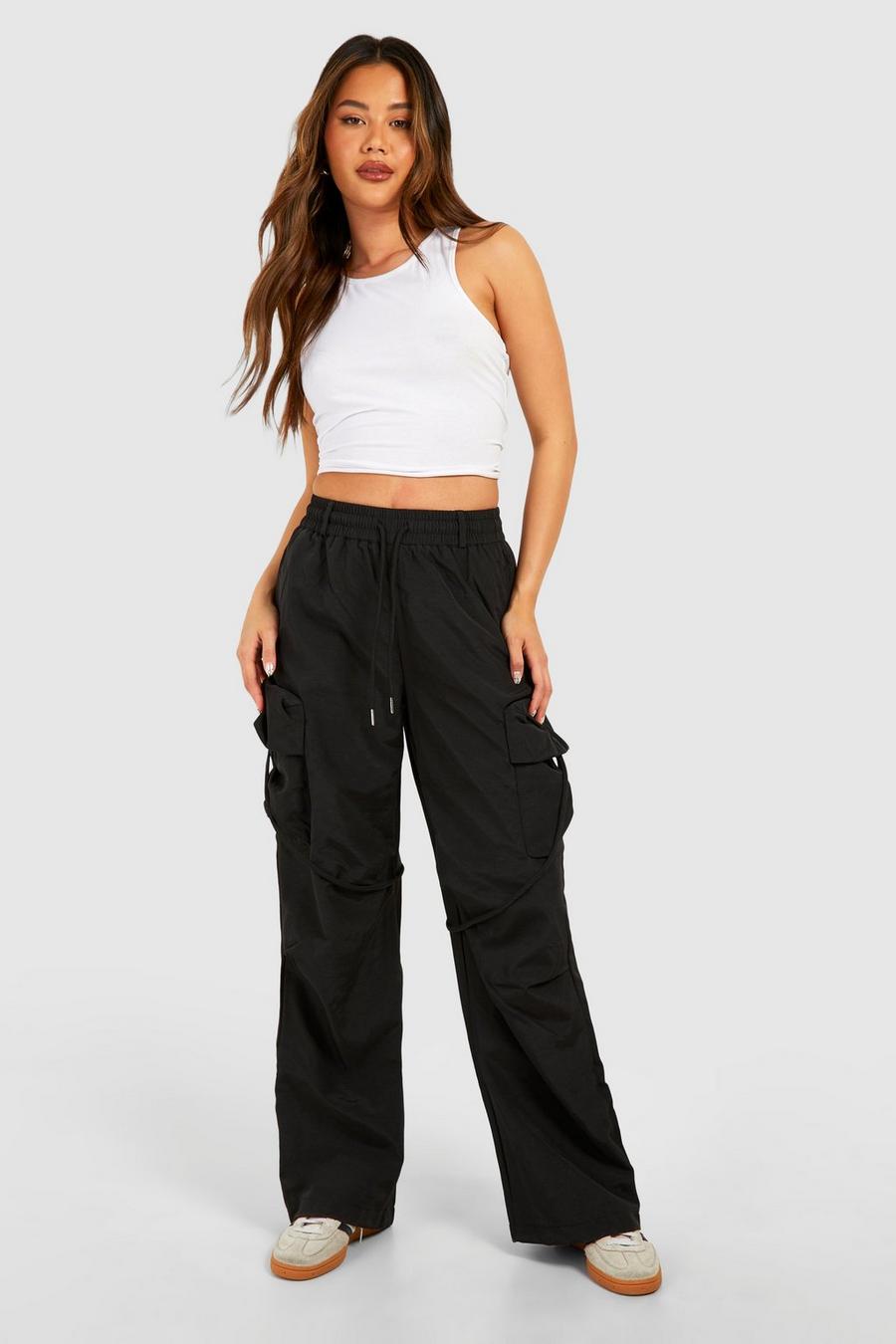 Pantalón cargo grueso estilo paracaídas con bolsillos, Black