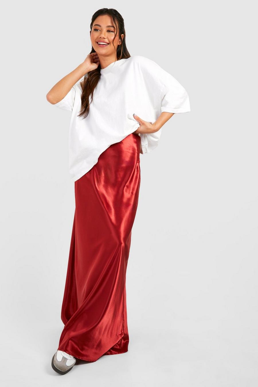 Cherry Liquid Satin Maxi Skirt