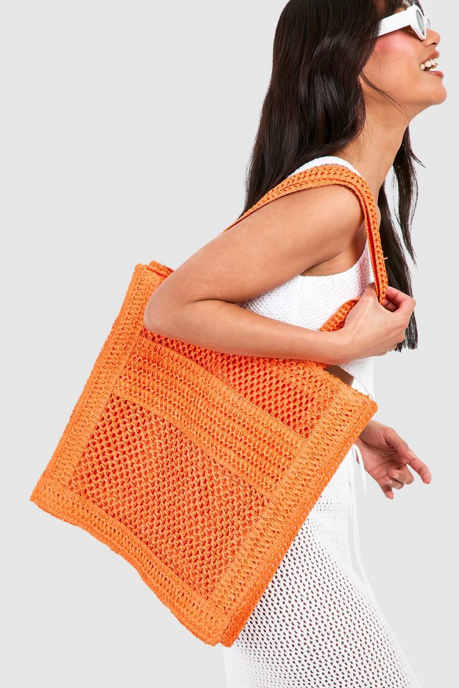Orange Straw Tote Bag 
