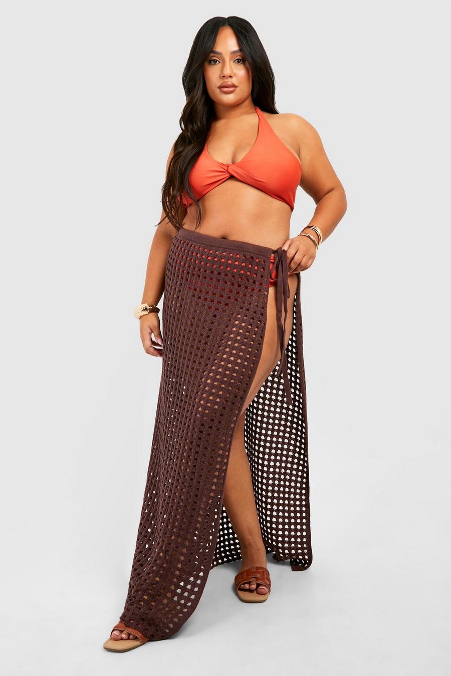Chocolate Plus Tie Side Crochet Maxi Skirt image number 1