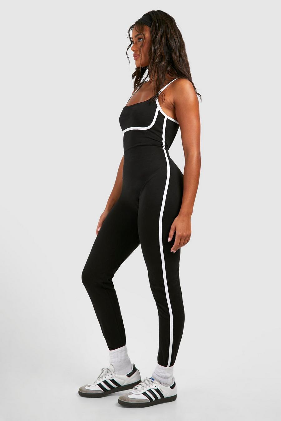 Black Unitard Met Contrasterende Naden