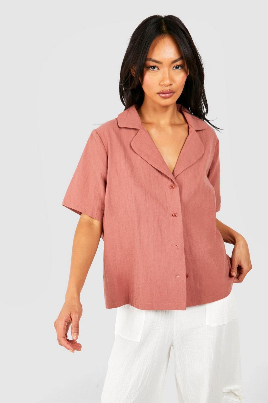 Camisa de lino estilo resort, Terracotta