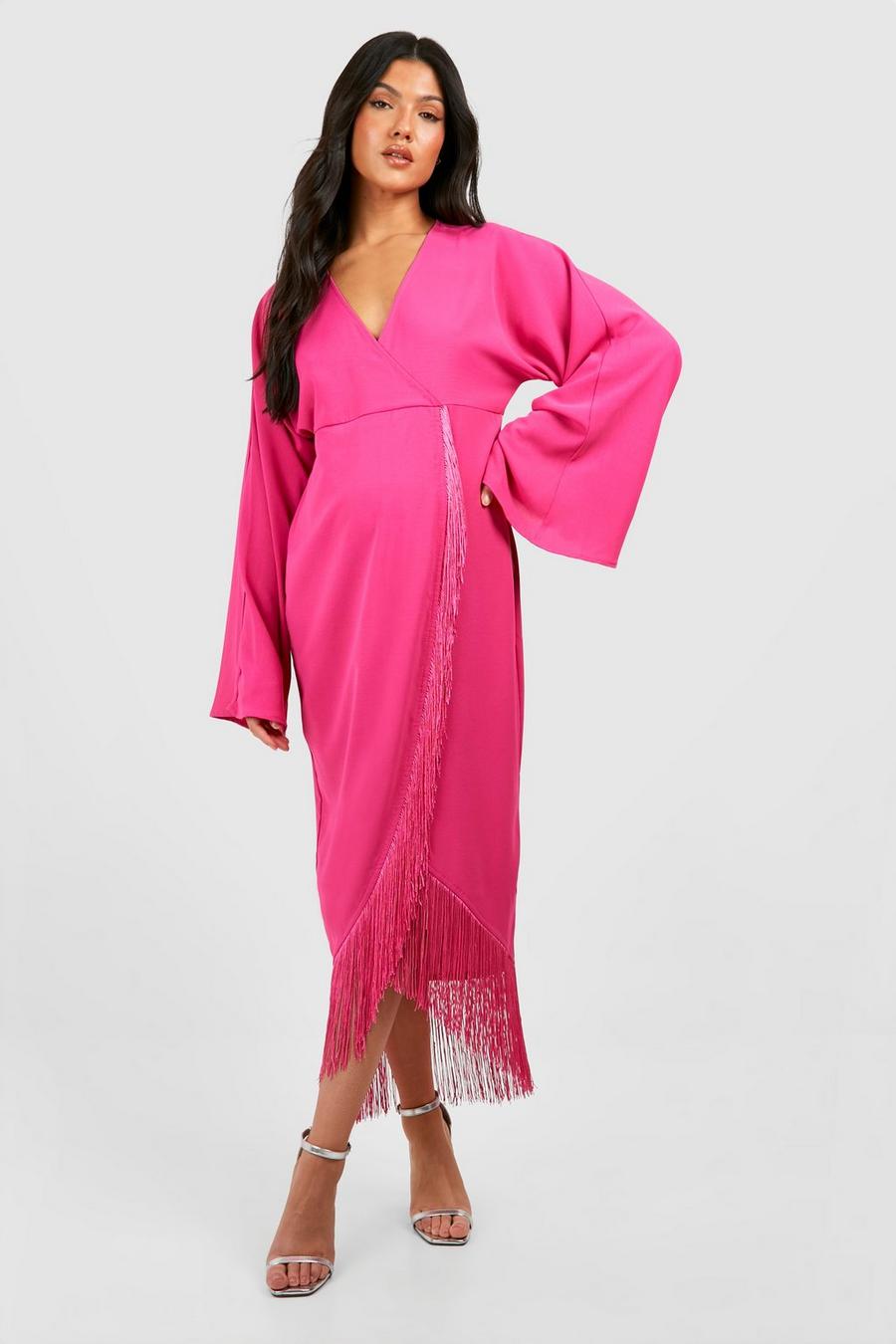 Maternité - Robe de grossesse portefeuille à pompons, Pink