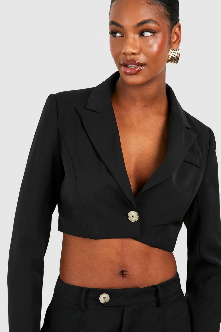Black Tall Woven Tailored Cropped Blazer