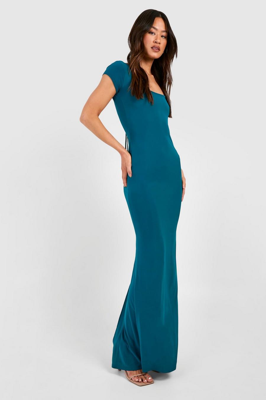 Blue Tall Slinky Cap Sleeve Open Back Maxi Dress 