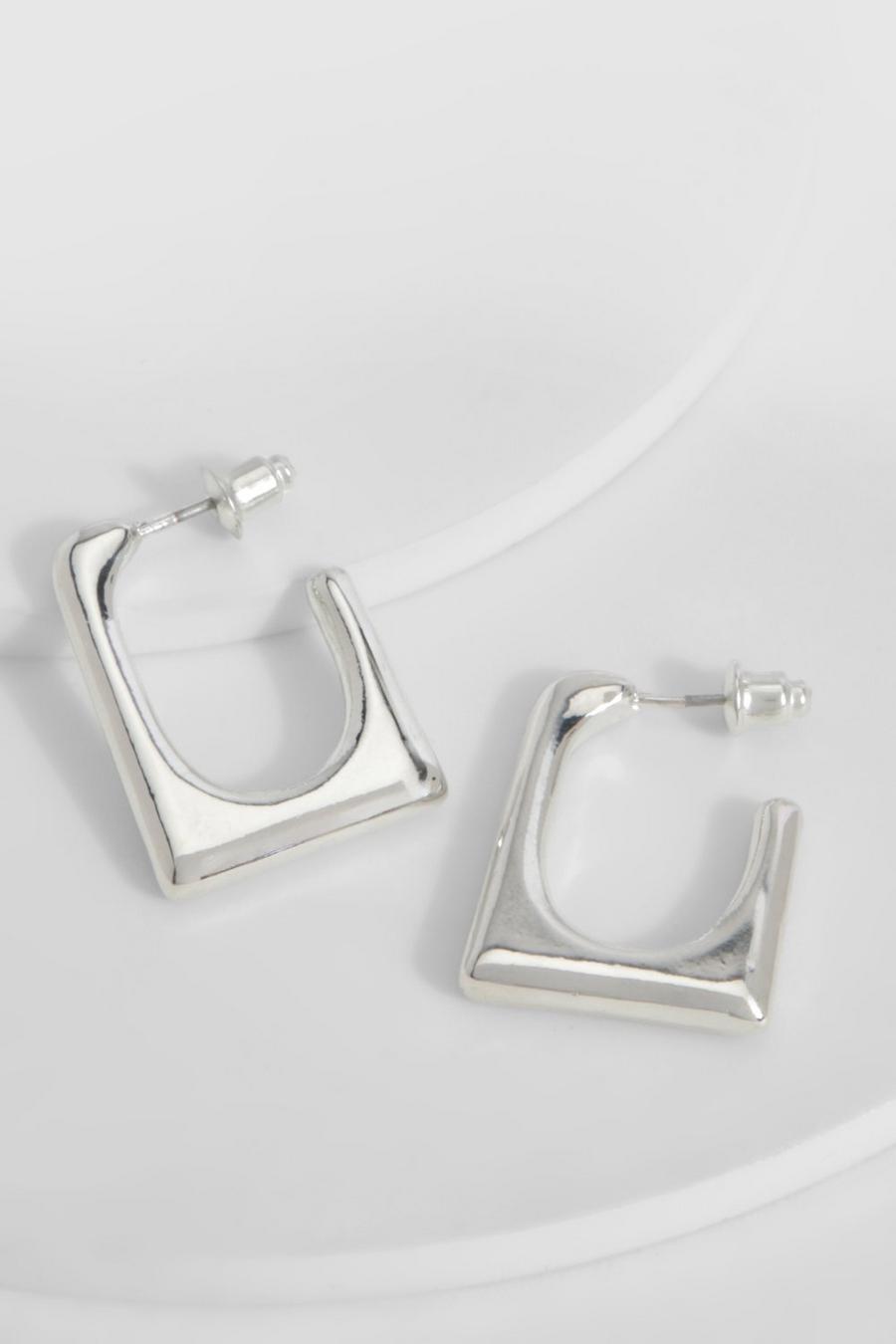 Silver Rectangle Hoop Earrings 