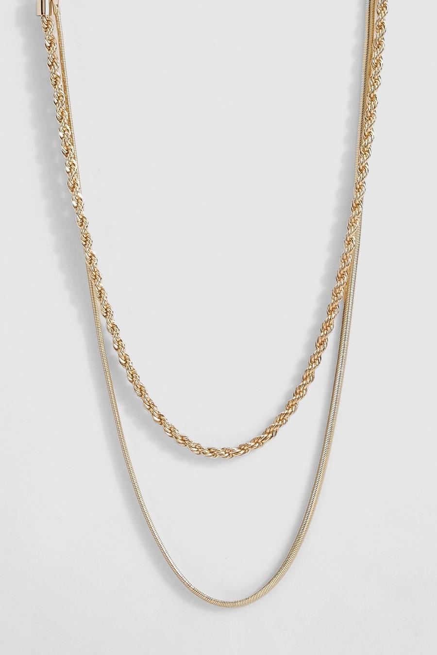 Collar de cadena doble estilo cordón, Gold image number 1