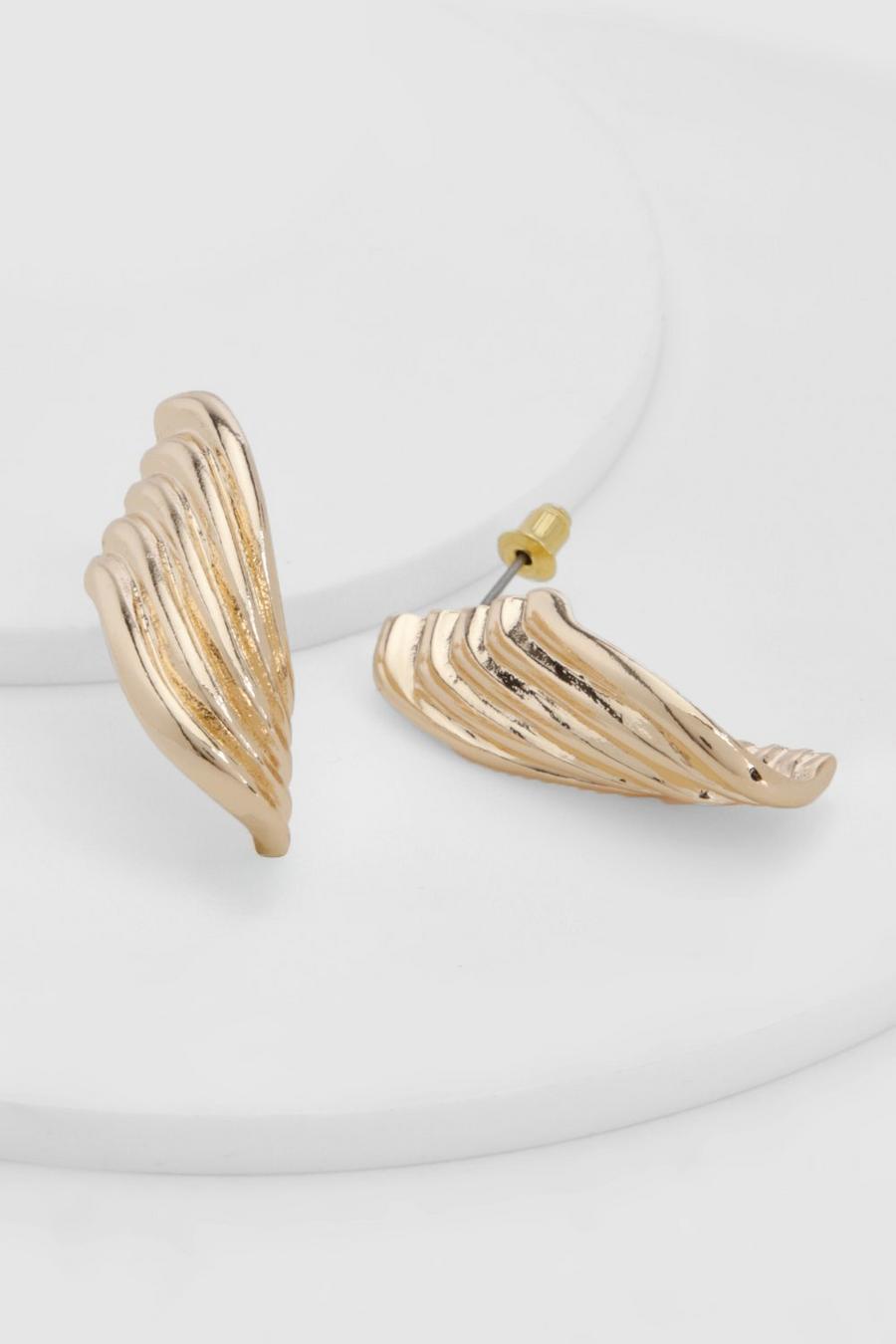 Gold Textured Wing Earrings 