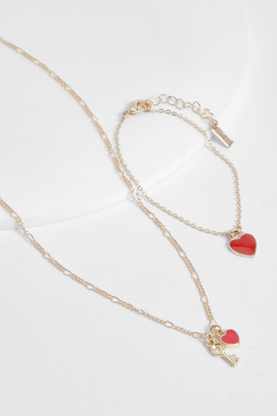 Gold Heart Necklace And Bracelet Set 