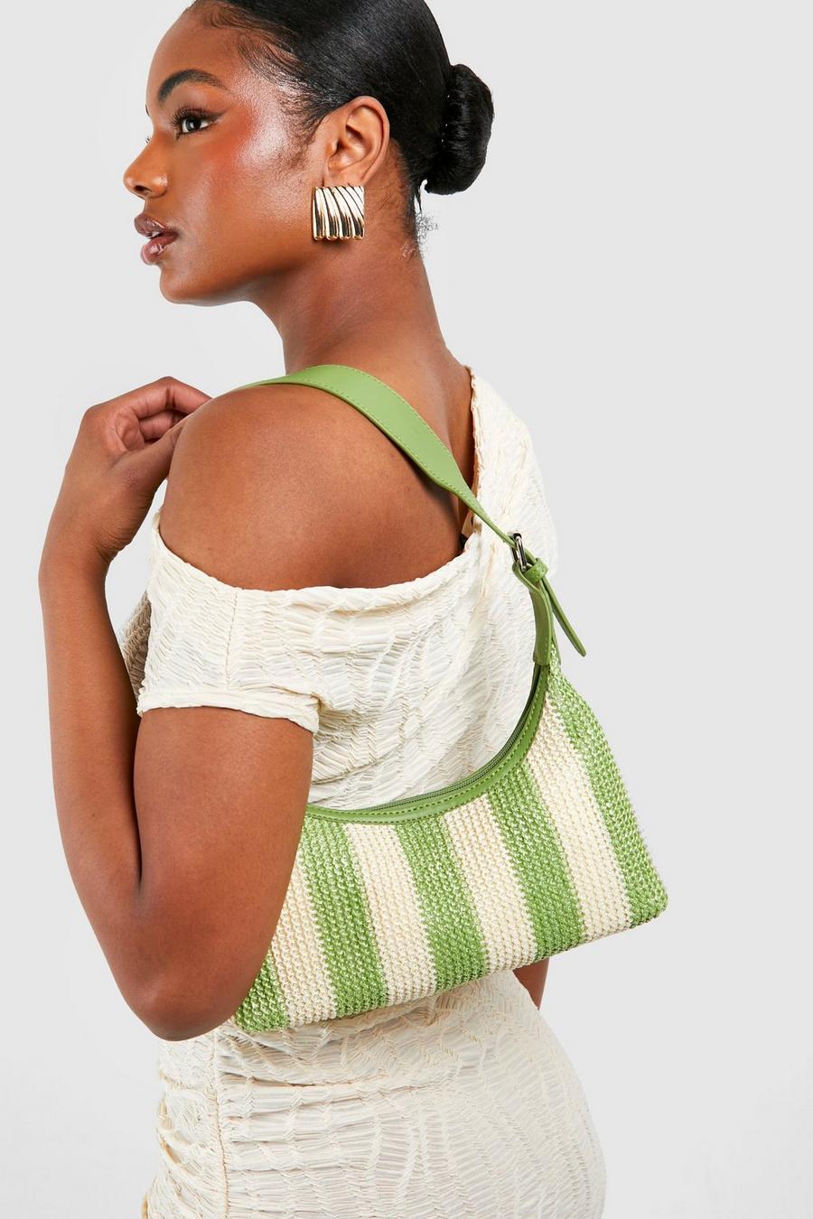 Green Stripe Raffia Shoulder Bag image number 1