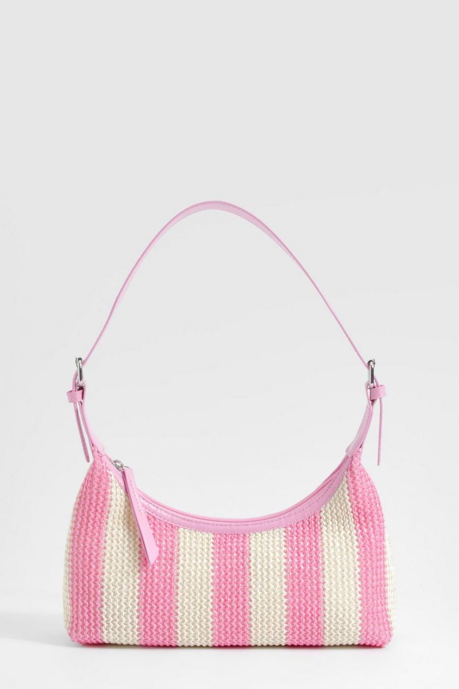 Pink Stripe Raffia Shoulder Bag