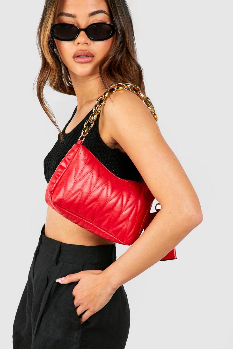 Red Quilted Chain Shoulder Bag image number 1