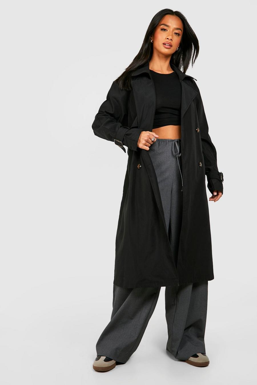 Black Petite Belted Trench Coat 