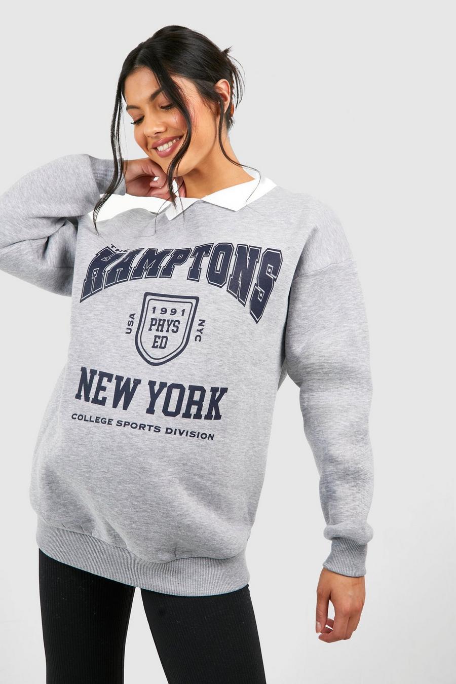 Grey marl Maternity Collared Hamptons Print Sweatshirt