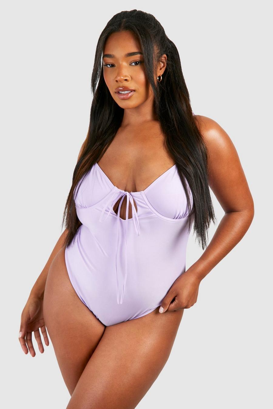 Lilac Plus Tie Front Keyhole Swimsuit  image number 1