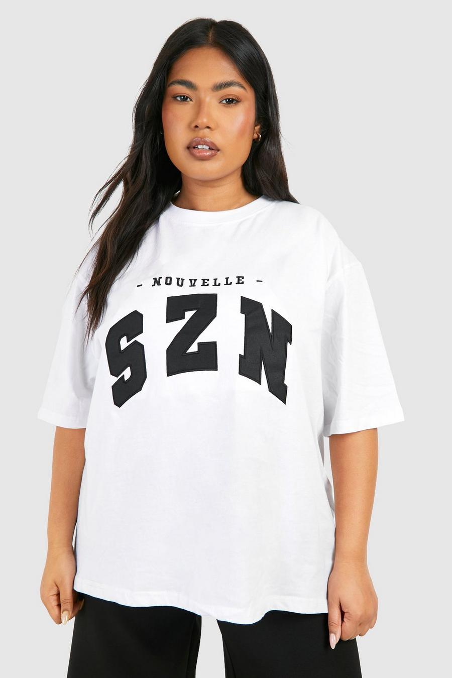 Plus Oversize T-Shirt mit Szn Print, White