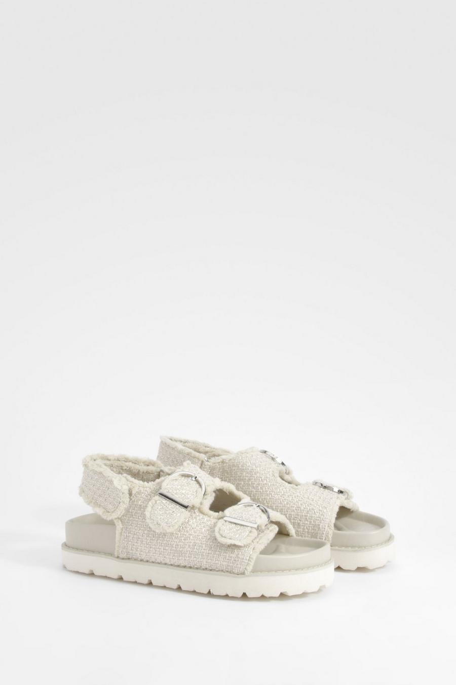 Cream Wide Fit Boucle Dad Sandals image number 1
