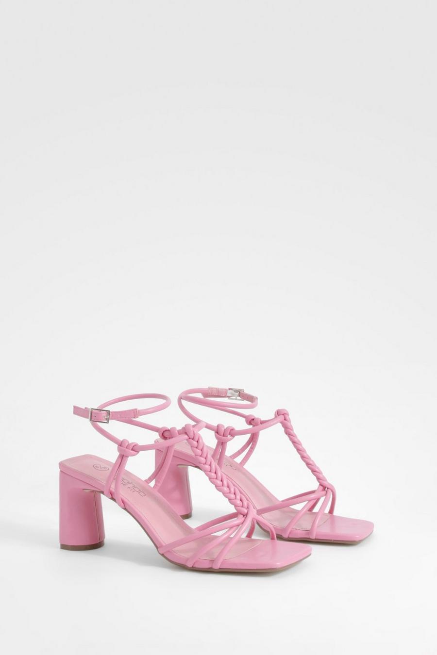Scarpe a calzata ampia con tacco basso piatto e annodato, Pink