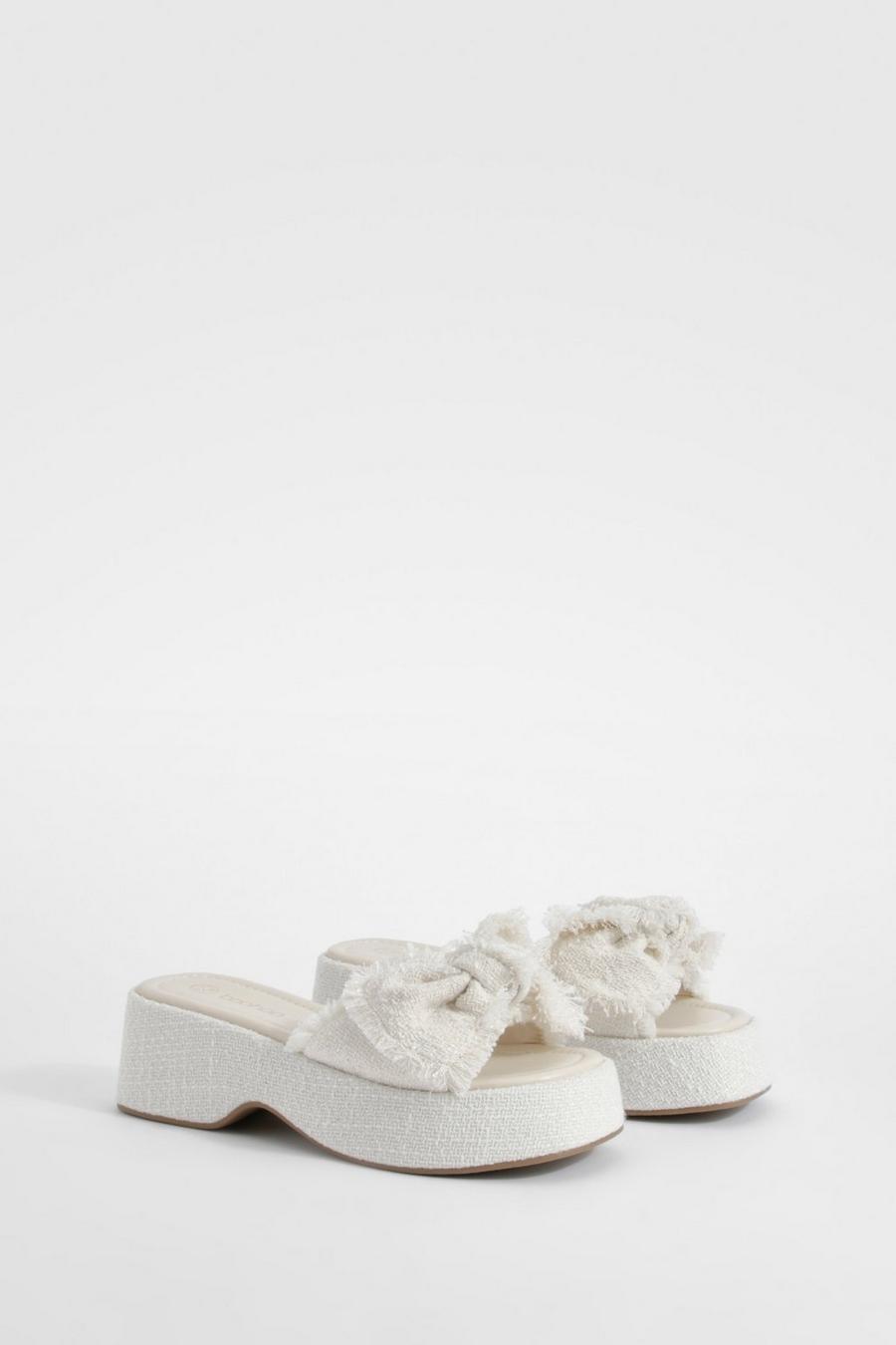 Cream Boucle Bow Flatforms  image number 1