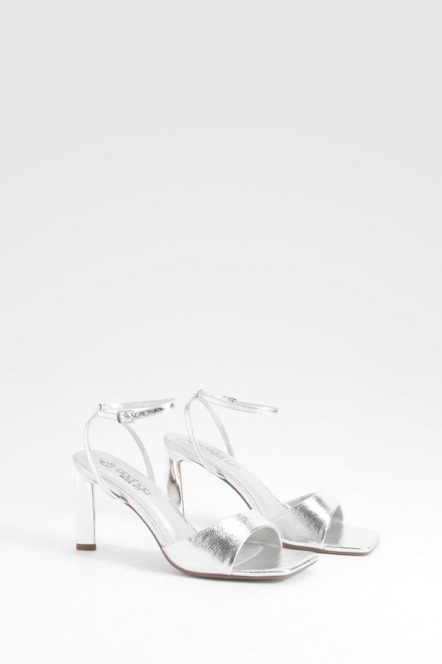 Silver Wide Fit Wrap Around Metallic 2 Part Heels