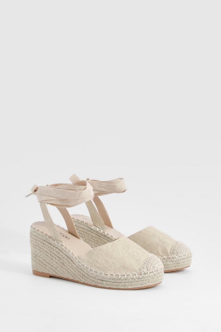 Beige Wide Fit Closed Toe Mid Height Wedges