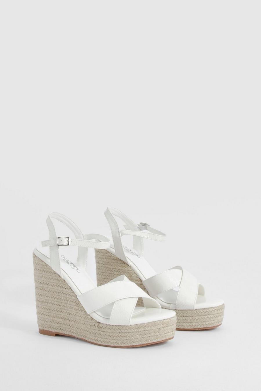 White Wide Fit Crossover High Wedges image number 1