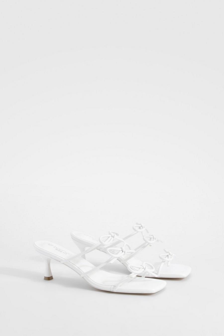 White Wide Fit Bow Detail Low Heeled Mules