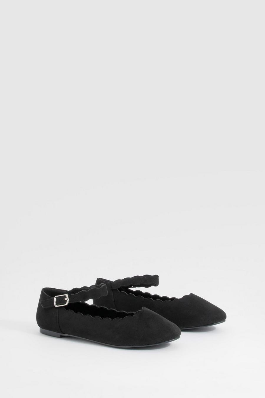 Black Wide Fit Scallop Edge hes Flats